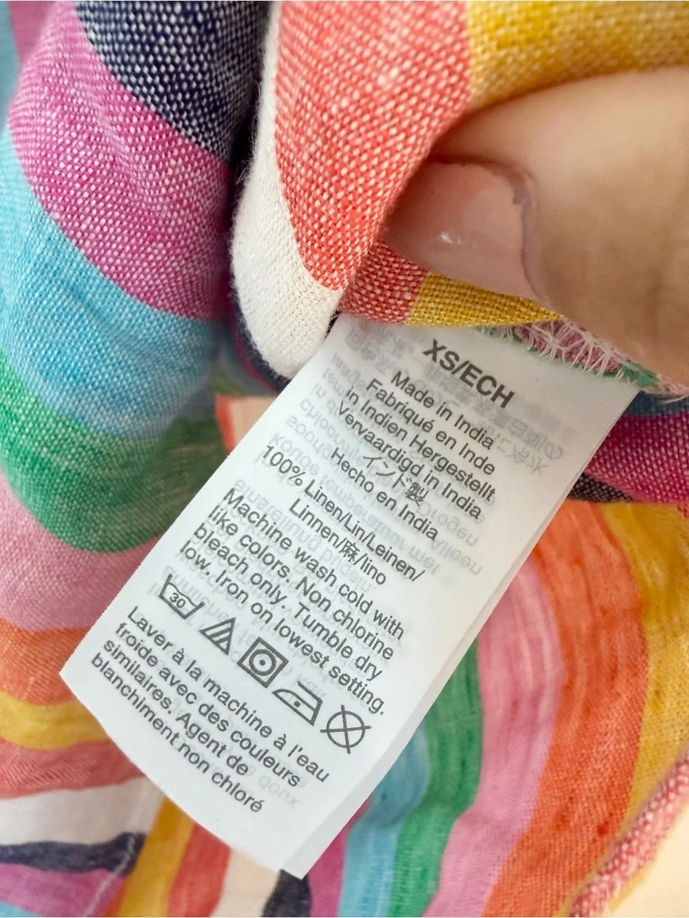 J Crew Short-sleeve linen popover top in rainbow stripe, size XS